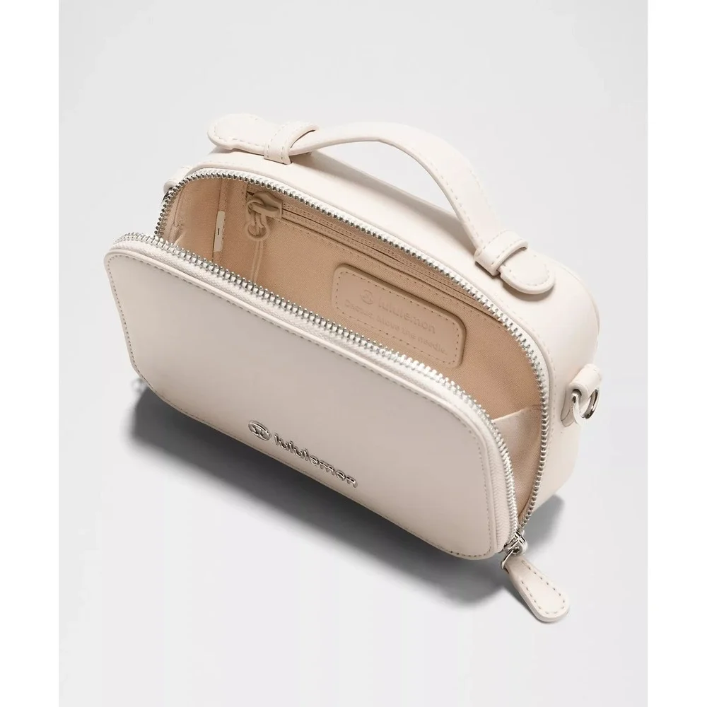 Lululemon-Leather Alternative Camera Crossbody Bag-Cashew/Silver